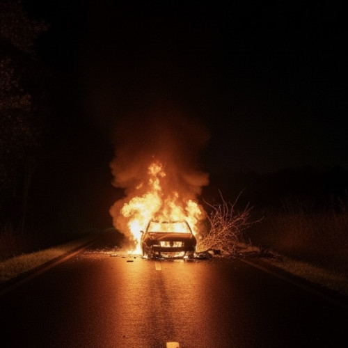 Incendiu pe DJ 679B în Socetu, Stejaru, cu doi răniți