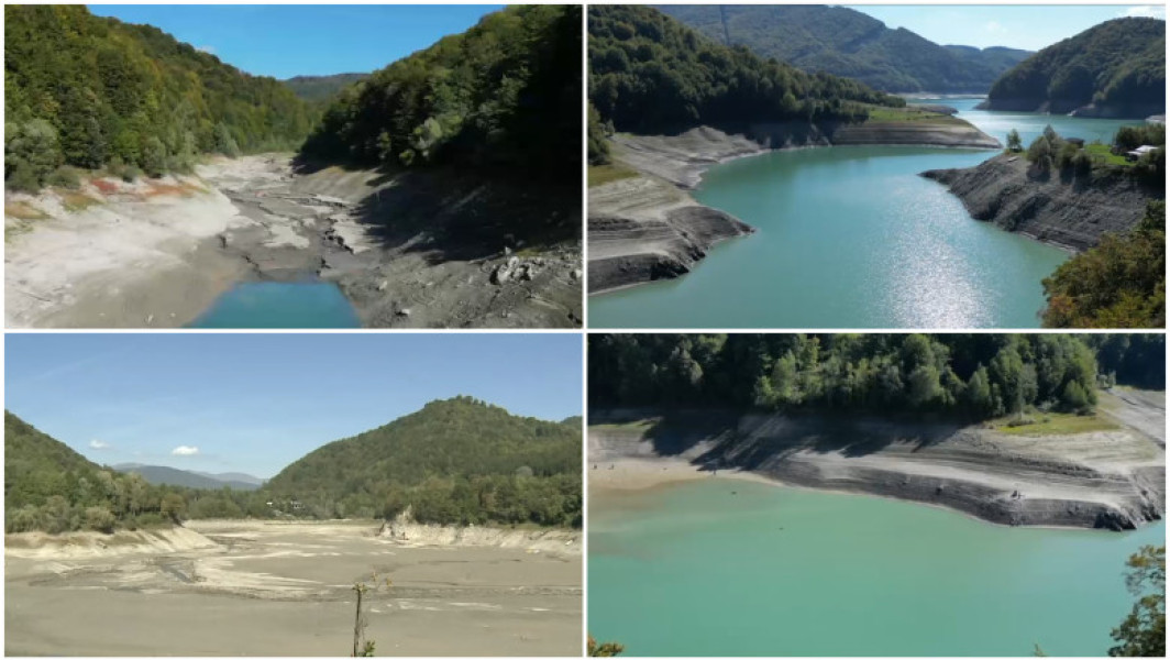 Lacul Paltinu din Prahova, la cel mai scăzut nivel din cauza secetei extreme