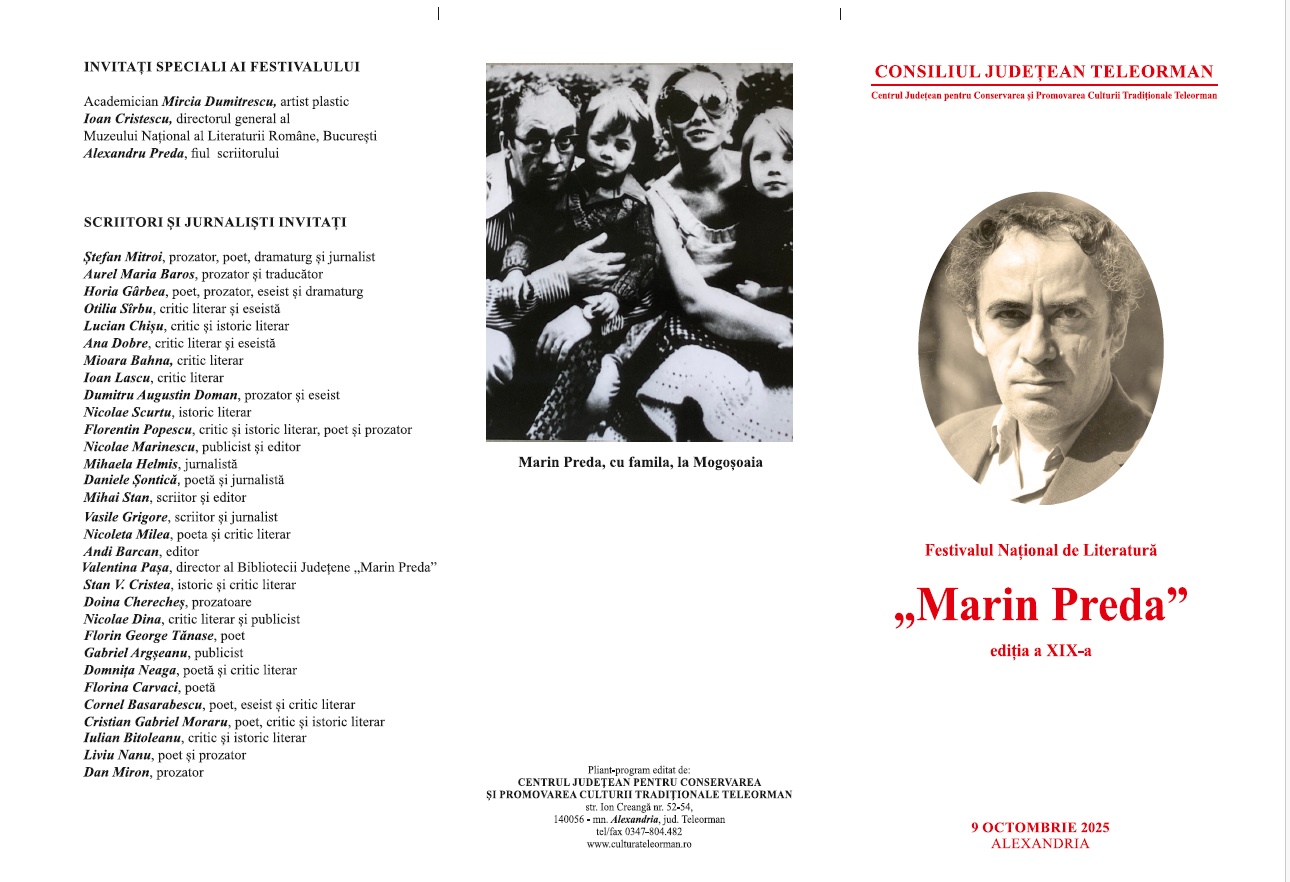 Festivalul Național de Literatură „Marin Preda” ajunge la ediția a XIX-a la Alexandria