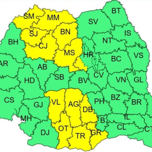 Cod Galben de Ploi în Teleorman: Atentie pentru 13 județe între orele 14:00 – 22:00