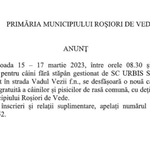 Alte animale vor fi sterilizate gratuit la Adăpostul din Roșiori de Vede în luna martie