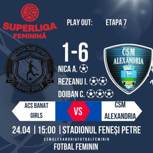 CSM Alexandria strălucește în Superliga feminină de fotbal cu o victorie categorică la Tomnatic